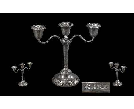 Three Light Two Branch Silver Candlestick, fully hallmarked Birmingham S, 1992.