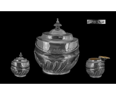 Victorian Period Sterling Silver Lidded ( Hinged ) Tea Caddy of Excellent Form. Hallmark Birmingham 1893. Makers Mark T-H ( T