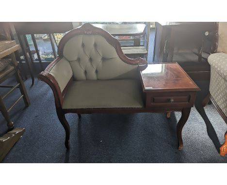 Late 20th Century Mahogany Finish Hall/Telephone Table with velour padded seat.