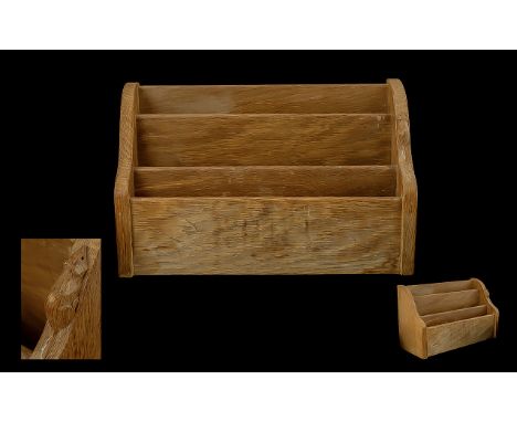 Robert Thompson 'Mouseman' Letter Holder.  Robert Mouseman Thompson of Kilburn (British, 1876-1955) Mouseman, Oak Letter Rack