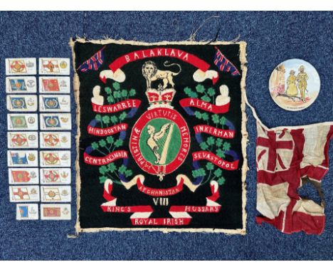 8th Kings Royal Irish Hussars Tapestry Panel circa 1880-1900 showing the regimental badge surrounded by the pre-Boar war batt