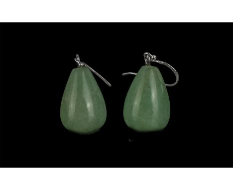 A Pair of Jade Pear Drop Earrings, for pierced ears.