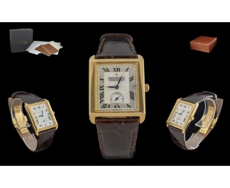 Dreyfuss & Co Hand Made 18ct Gold Cased Tank Shaped Gents Wrist Watch, diameter 29mm, height 39mm; with deluxe boxes, booklet