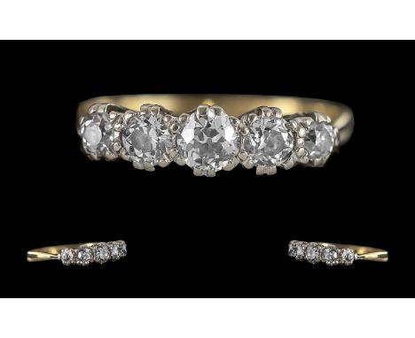 Ladies - 18ct Gold 5 Stone Diamond Set Ring. Marked 750 - 18ct to Shank. The Well Matched Semi-Cushion Cut Diamonds of Top Co