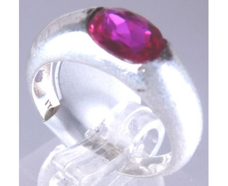 Sterling silver synthetic ruby and solitaire ring - size N