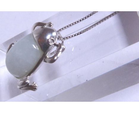Silver certified jade frog pendant on a silver chain 