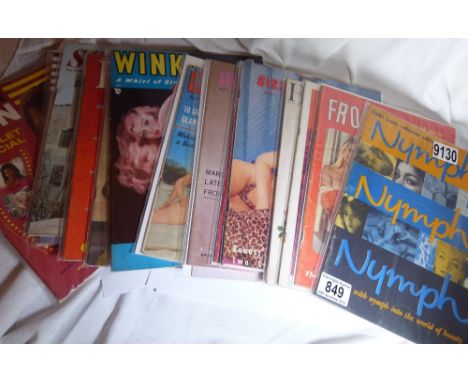 Seventeen vintage American glamour magazines including Nymph, Dame, Sizzle and Mosaic