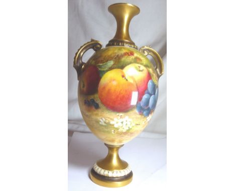 Royal Worcester hand painted two handled vase fruit composition signed W Ricketts, H: 24 cm CONDITION REPORT: The item appear