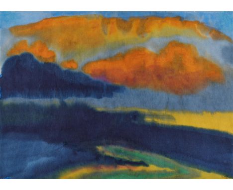 NOLDE, EMIL1867 Nolde - 1956 SeebüllTitel: Abendhimmel über der Marsch. Datierung: 1930/35. Technik: Aquarell auf Japan. Maße