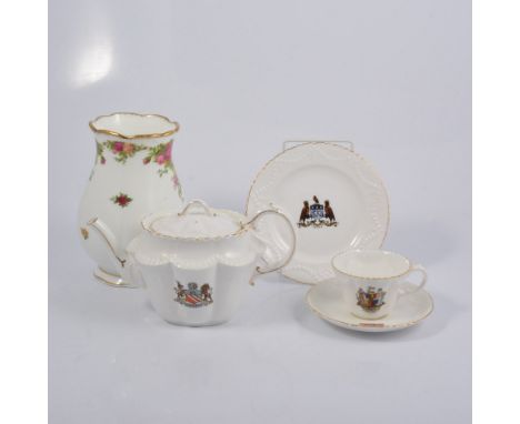 Arcadian teapot, and other crested teaware, together with Royal Albert Old Country Rose pattern teaware.