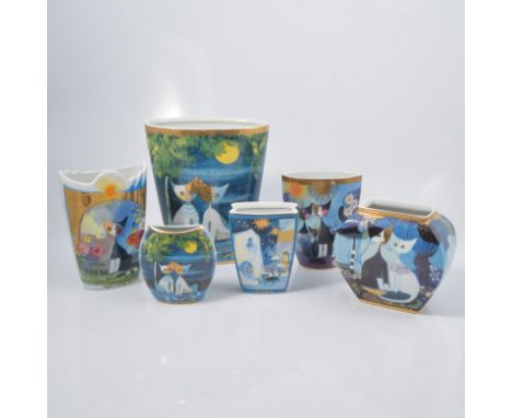 Collection of  Goebel cat vases, designed by Rosina Wachtmiester, 24cm and smaller.