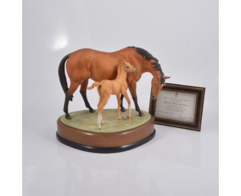 Royal Worcester porcelain equestrian model, Prince's Grace and Foal, No.522, modelled by Doris Lindner, mahogany and ebonised