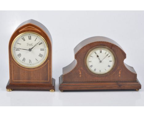 Edwardian inlaid mantel clock, domed case, 17cm and a smaller mantel clock by Committi,(2)