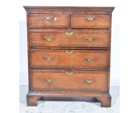 Georgian oak chest of drawers, mahogany banding, two short and three long graduating drawers, bracket feet, width 86cm x 97cm
