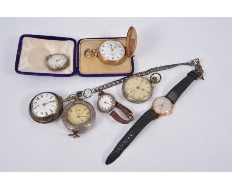 A collection of pocket watches, a Thos Russell of Liverpool gold-plated full hunter, a Matthew Read of Aylsham silver pair ca