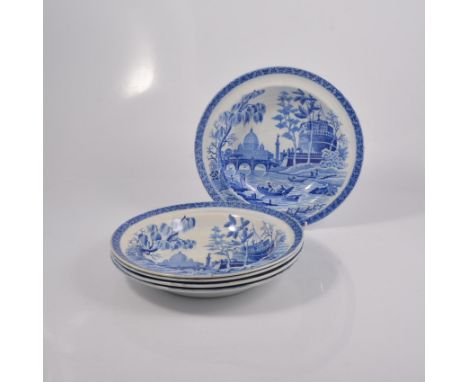 Five Spode prattware soup plates, 'Tiber' pattern, early 19th century impressed 'Spode 7', diameter 25cm.