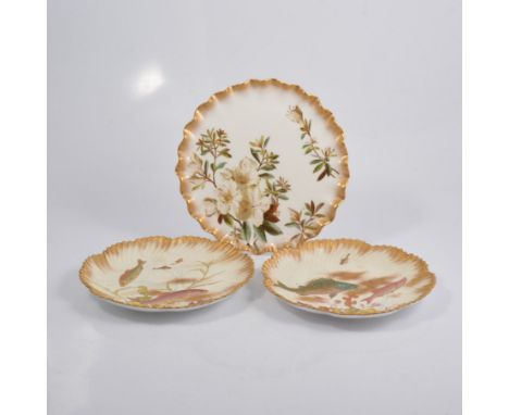 Pair of Hammersley & Co dessert plates decorated with fish, 20cm, retailers mark R J Allen & Son, Philadelphia, c1880, togeth