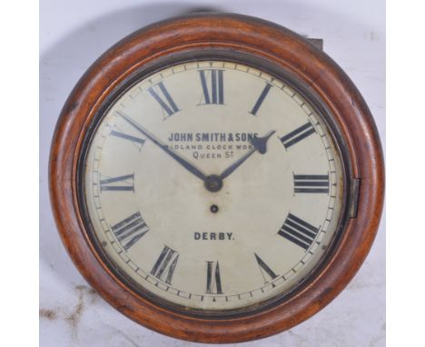 Victorian oak dial clock, chapter ring with Roman numerals, signed John Smith & Sons, Midland Clockworks, Queen Street, Derby