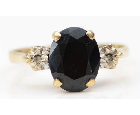 A 9ct gold sapphire and illusion set eight cut diamond dress ring, K-L, 1.7gm. 