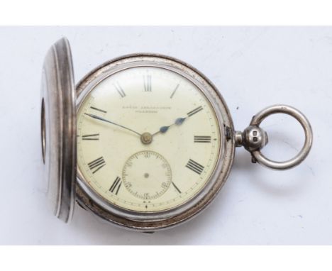 Louis Abrahamson of Glasgow, a silver cased half hunter key wind fusee pocket watch, Chester 1897, the enamel dial set with R