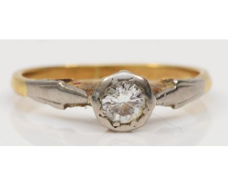 A gold single stone brilliant cut diamond dress ring, unmarked, estimated weight .20, J-K, 1.8gm. 