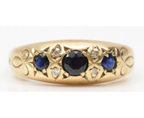 A 9ct gold sapphire and eight cut diamond dress ring, Q, 2.8gm. 