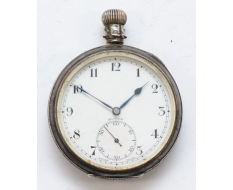 Buren, a silver cased open faced key less wind pocket watch, Birmingham 1934, the enamel dial set with Arabic numerals and se