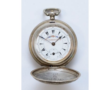 H & J. Blumenthal Freres, a 800 silver Constantinople hunter key wind pocket watch, the enamel dial set with baton numerals a