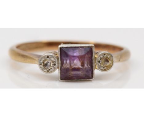 A gold and platinum set amethyst and mine cut diamond dress ring, Q, 2.4gm. 