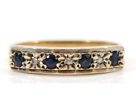 A 9ct gold sapphire and eight cut diamond dress ring, Q, 2.9gm. 