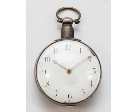W. Brown of London, a silver cased open faced key wind fusee pocket watch, London 1820, the enamel dial set with Arabic numer