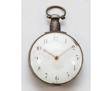 W. Brown of London, a silver cased open faced key wind fusee pocket watch, London 1820, the enamel dial set with Arabic numer