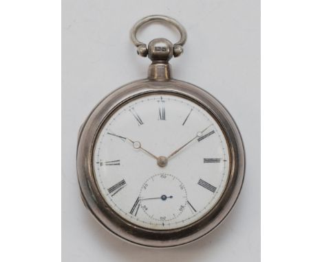 A Victorian silver cased open faced key wind fusee pocket watch, by William Carter, London 1849, the enamel dial set with Rom