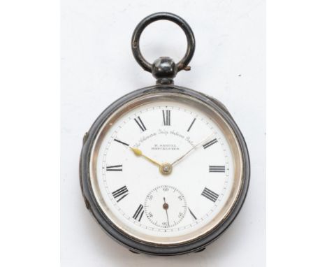 H. Samuel of Manchester, a silver cased open faced key wind pocket watch, Chester 1900, the enamel dial set with Roman numera