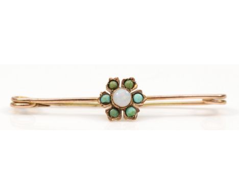 An Edwardian gold opal and turquoise floral brooch, unmarked, 3.5cm, 0.7gm. 