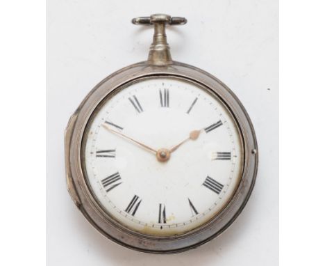 Dan Simpson of Wigton, a silver cased open faced key wind fusee pocket watch, London 1792, the enamel dial set with Roman num