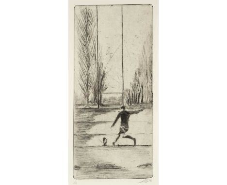 ‡EURFRYN LEWIS (b. 1976) limited edition (1/10) drypoint etching – entitled verso ‘Kicking Practice/Ymarfer Cicio’, signed an
