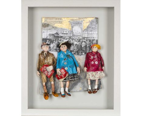 ‡LUNED RHYS PARRI (b.1970) mixed media and 3D construction - entitled, 'Band of Hope', signed and dated verso 2020, 34 x 28cm