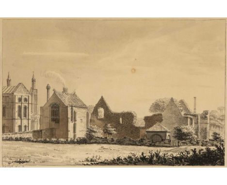 ‡MOSES GRIFFITH (1747-1819) Indian ink, pen and wash - entitled verso 'Remains of the Palace at Southwell', signed 'Moses Gri