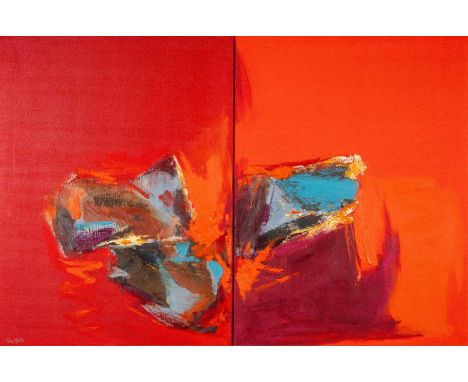 ‡TOM NASH (b.1931) oil on canvas (a pair, diptych) - red abstract, signed, 59 x 45cms eachProvenance: private collection Carm
