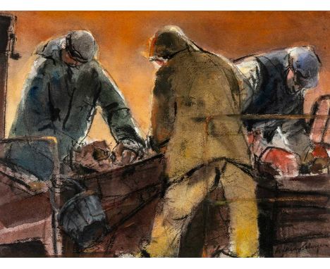 ‡WILLIAM SELWYN (b.1933) mixed media - entitled verso 'Potato Harvesters' on Martin Tinney Gallery label, signed, dated c. 20
