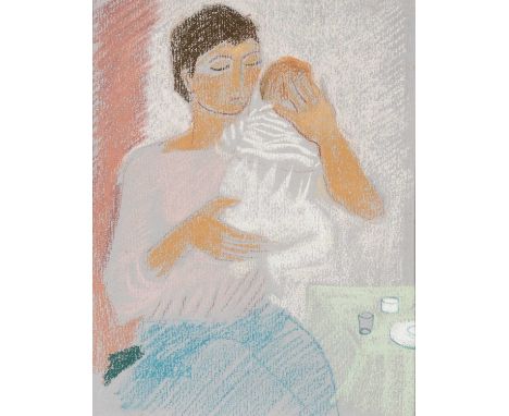 ‡CLAUDIA WILLIAMS (1933-2024) pastel - entitled verso, 'Mother and Young Baby' on Martin Tinney Gallery label, signed, dated 