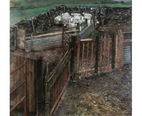 ‡KEITH BOWEN (b. 1950) pastel - sheep pen, signed and dated 1985, 88 x 93cmsProvenance: private collection ConwyComments: fra