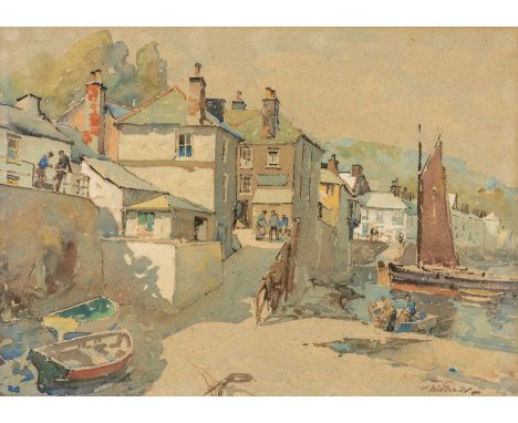 ‡WILL EVANS (1887-1957) watercolour - Newlyn Harbour, Cornwall with numerous figures and boats, signed, 37.5 x 52.5cmsProvena