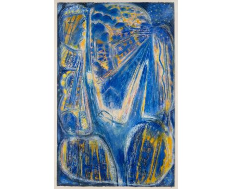 ‡ERNEST ZOBOLE (1927-1999) mixed media - entitled verso 'Painting About Penrhys and Ystrad' on Martin Tinney Gallery label, 1