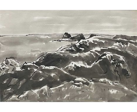 ‡SIR KYFFIN WILLIAMS RA (1918-2006) inkwash - entitled verso, 'Port Eynon', signed with initials, 37 x 55cmsProvenance: priva