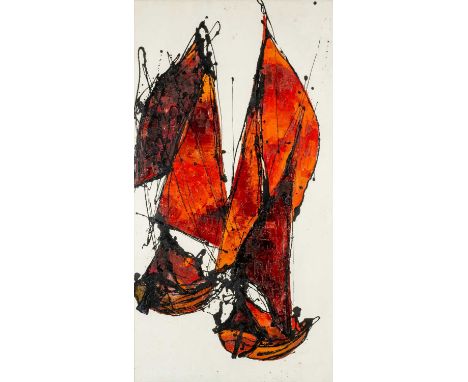 ‡JOHN UZZELL EDWARDS (1934-2014) oil on panel - pair of exotic sail boats, 113 x 60cmsProvenance: private collection East Sus