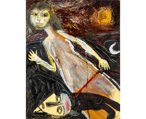 ‡IWAN BALA (b.1956) mixed media on panel - two figures, one in sunlight the other in darkness, signed, 48 x 38cmsProvenance: 