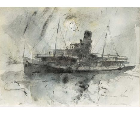 ‡WILLIAM SELWYN (b.1933) mixed media - entitled verso, 'Steamer at Lucerne' on Albany Gallery label, signed, 20 x 28cmsProven