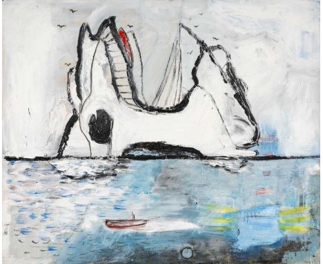 ‡IWAN BALA (b.1956) oil on panel - entitled verso, 'Gwalia ar y Gorwel II / Horizon, Wales II', signed and dated 2001 verso, 